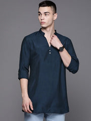 Men Solid Indigo Kurta - Inddus.com
