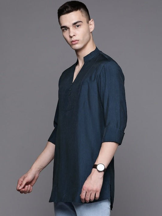 Men Solid Indigo Kurta - Inddus.com