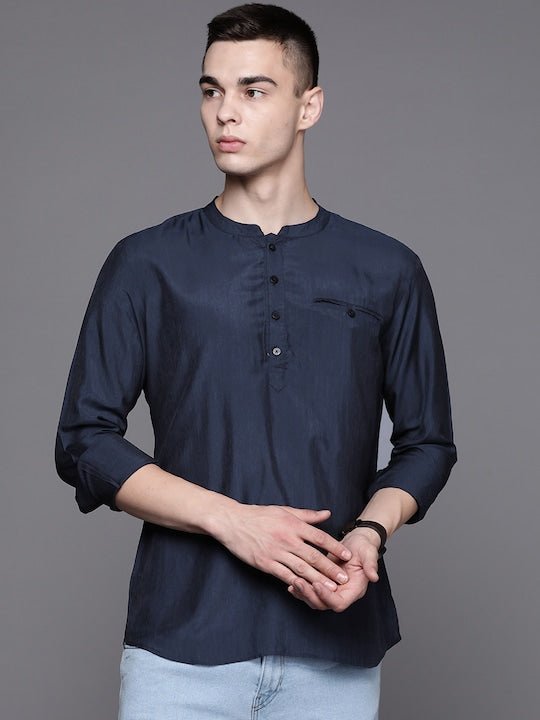 Men Solid Indigo Kurta - Inddus.com