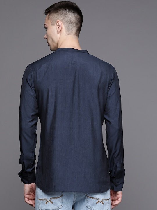 Men Solid Indigo Kurta - Inddus.com