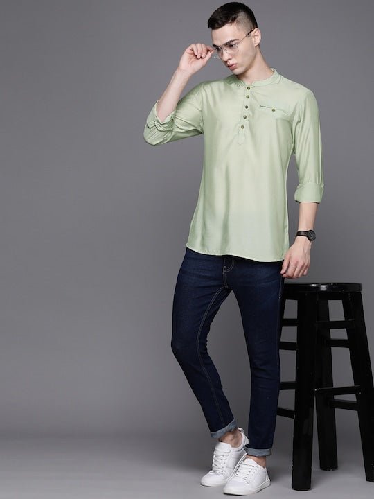 Men Solid Pastels Kurta - Inddus.com