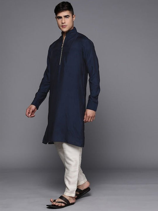Men Solid Straight Indigo Kurta - Inddus.com