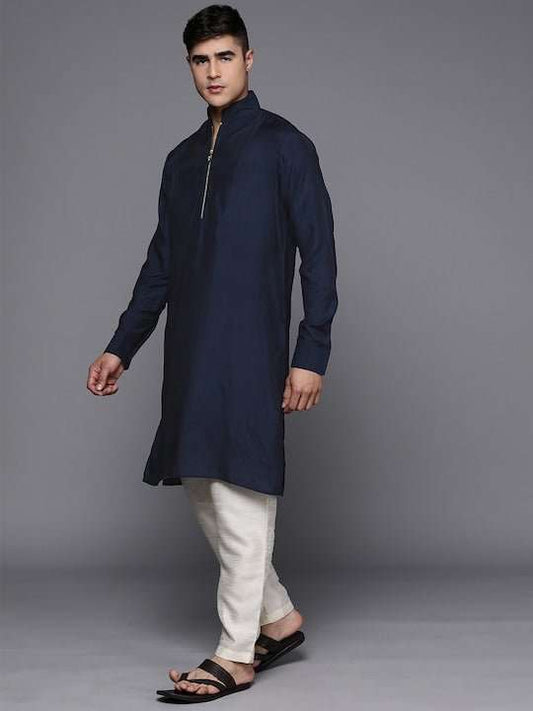 Men Solid Straight Indigo Kurta - Inddus.com