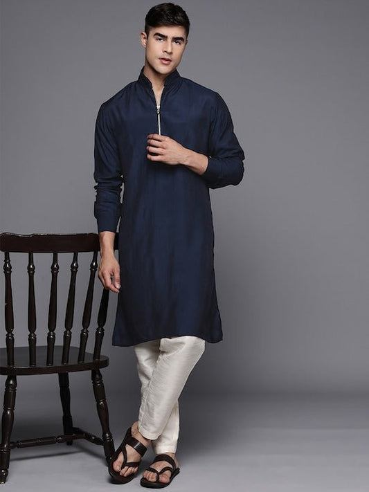 Men Solid Straight Indigo Kurta - Inddus.com