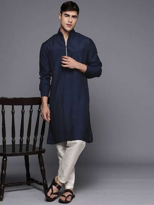 Men Solid Straight Indigo Kurta - Inddus.com