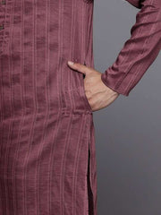 Men Striped Jacquard Silk Kurta - Inddus.com