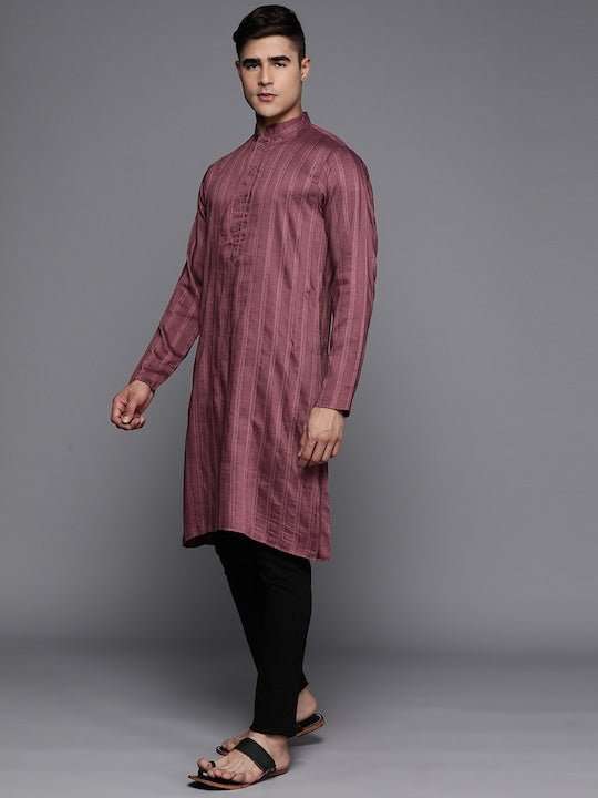 Men Striped Jacquard Silk Kurta - Inddus.com
