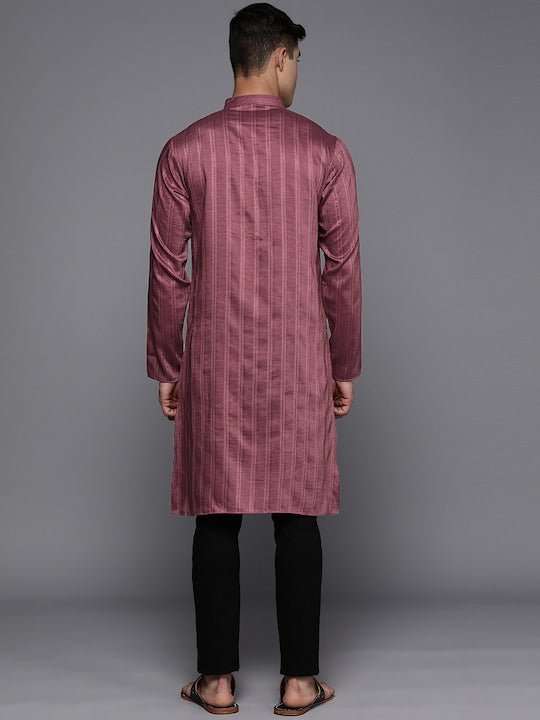 Men Striped Jacquard Silk Kurta - Inddus.com