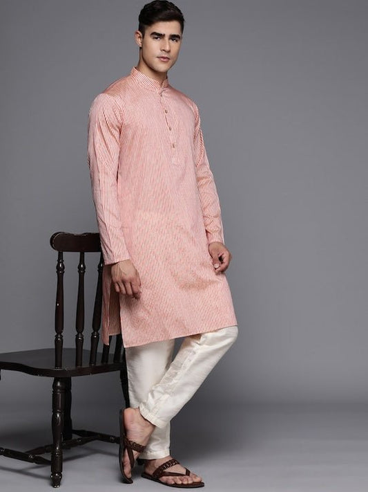 Men Striped Mandarin Collar Kurta - Inddus.com