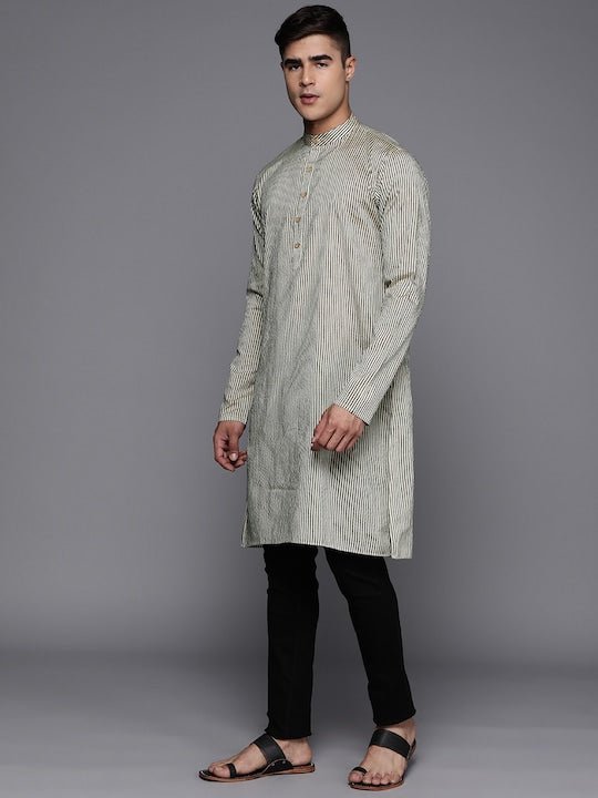 Men Striped Mandarin Collar Kurta - Inddus.com