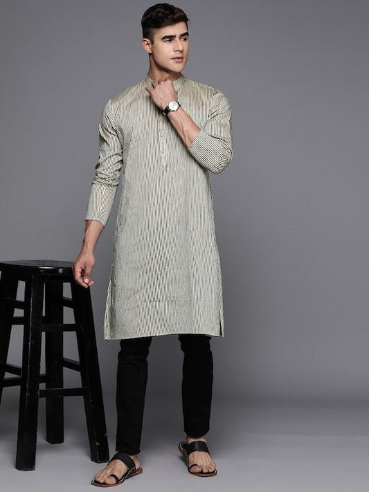 Men Striped Mandarin Collar Kurta - Inddus.com