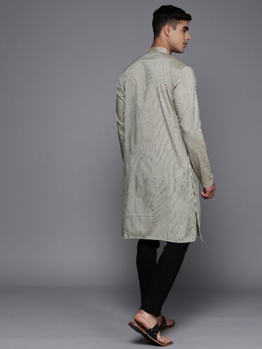Men Striped Mandarin Collar Kurta - Inddus.com