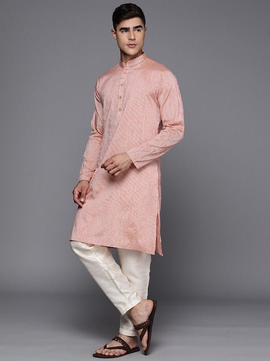 Men Striped Mandarin Collar Kurta - Inddus.com