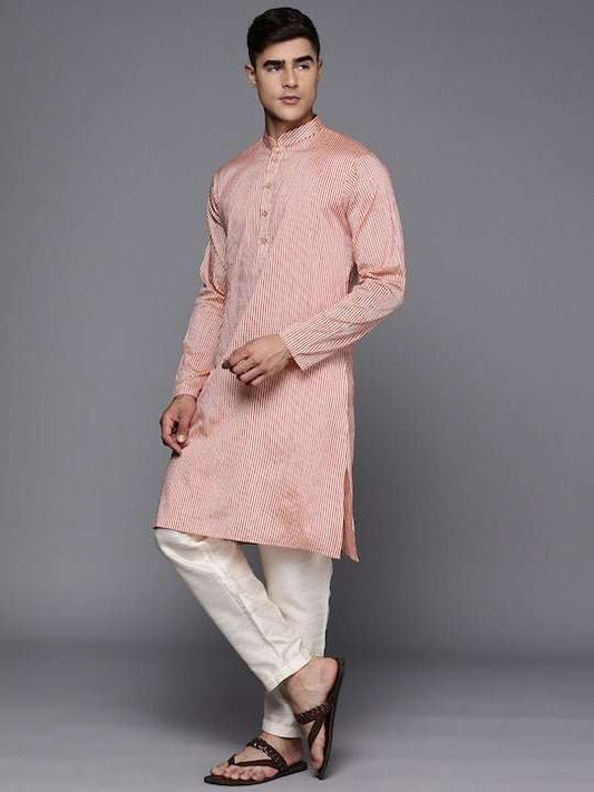 Men Striped Mandarin Collar Kurta - Inddus.com