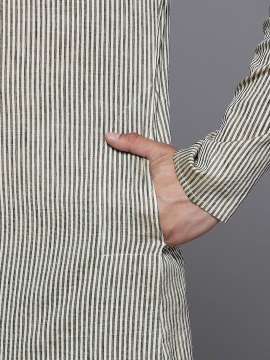 Men Striped Mandarin Collar Kurta - Inddus.com