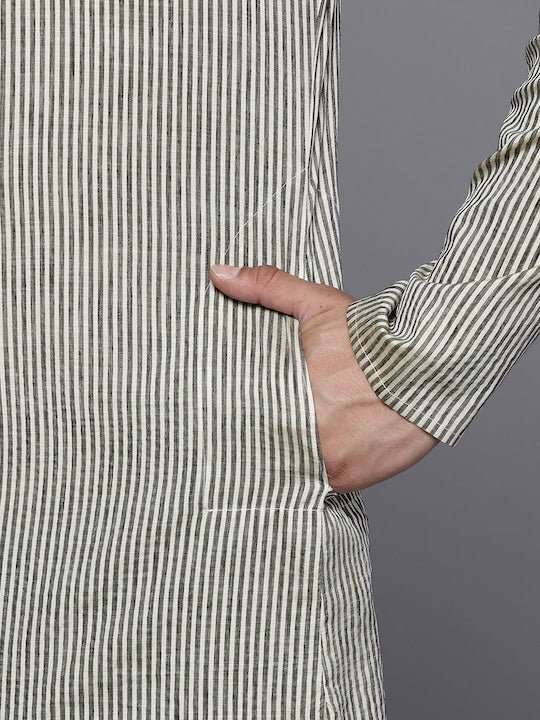 Men Striped Mandarin Collar Kurta - Inddus.com
