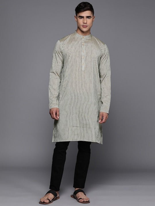 Men Striped Mandarin Collar Kurta - Inddus.com