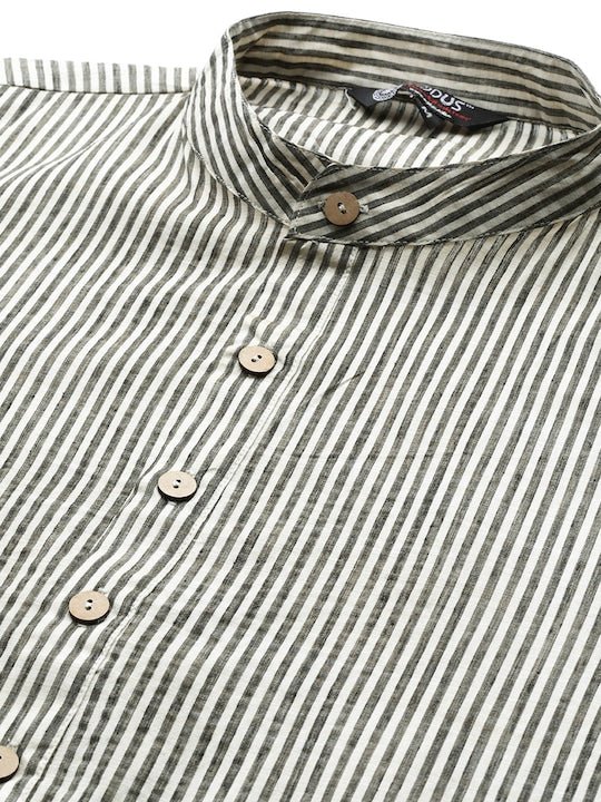 Men Striped Mandarin Collar Kurta - Inddus.com