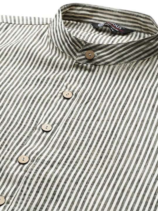 Men Striped Mandarin Collar Kurta - Inddus.com