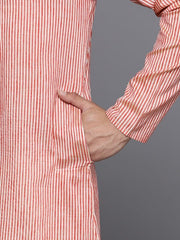 Men Striped Mandarin Collar Kurta - Inddus.com