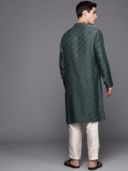 Men Woven Design Geometric Kurta - Inddus.com