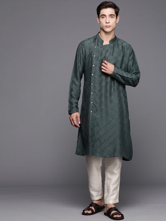 Men Woven Design Geometric Kurta - Inddus.com