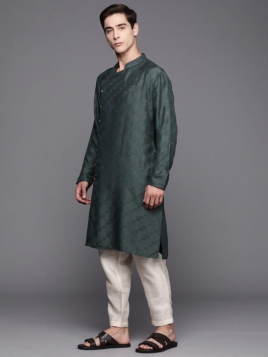 Men Woven Design Geometric Kurta - Inddus.com