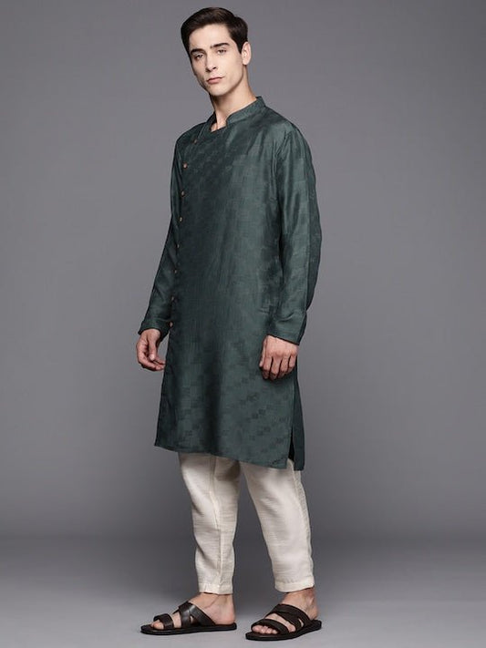 Men Woven Design Geometric Kurta - Inddus.com