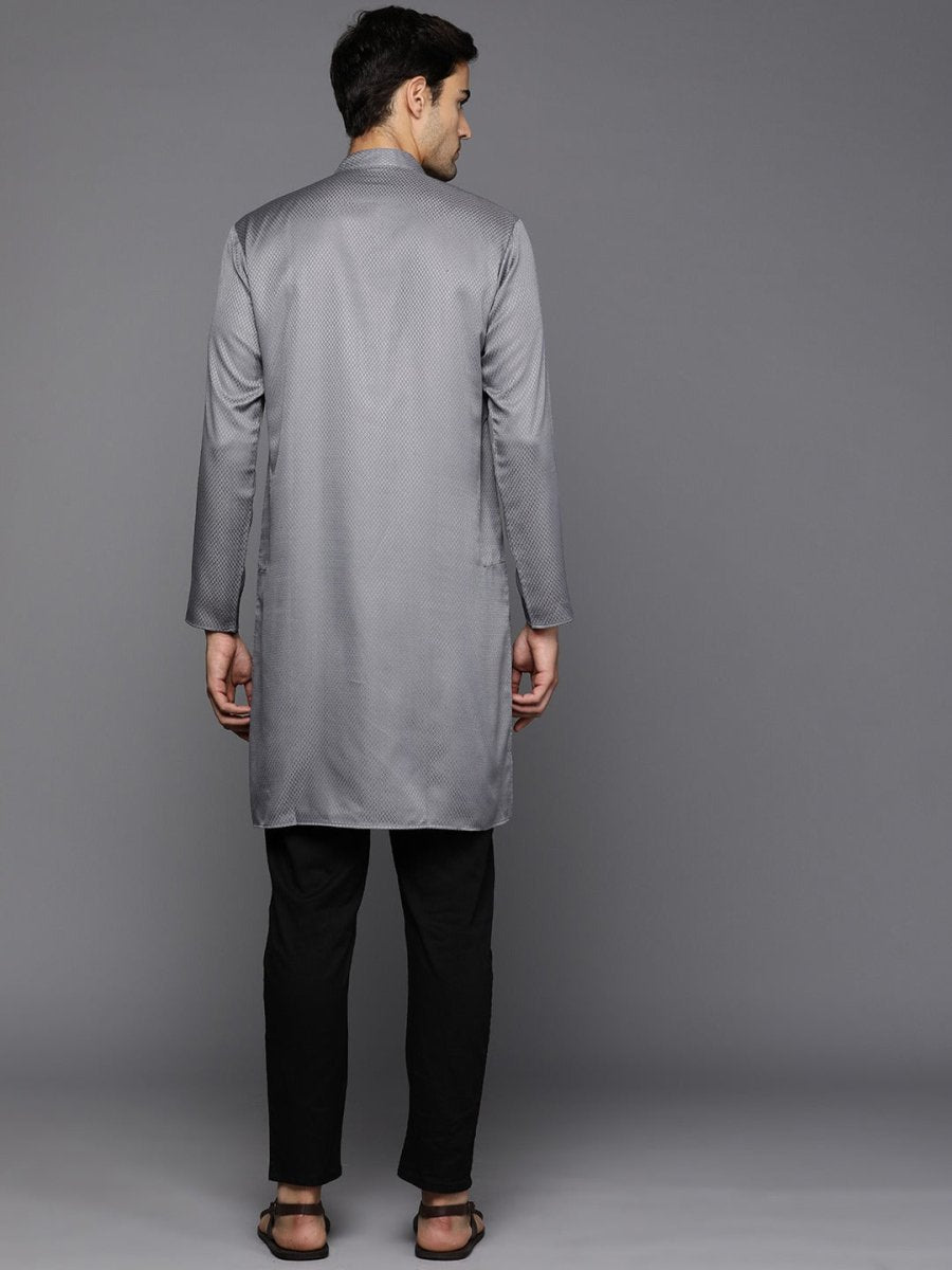 Men Woven Design Jacquard Solid Straight Long Kurta - Inddus.com