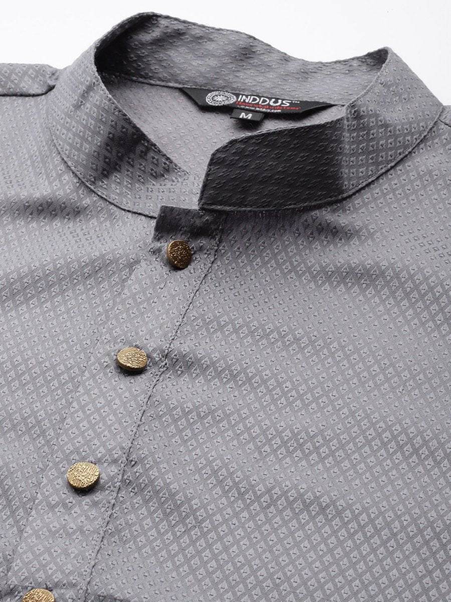Men Woven Design Jacquard Solid Straight Long Kurta - Inddus.com