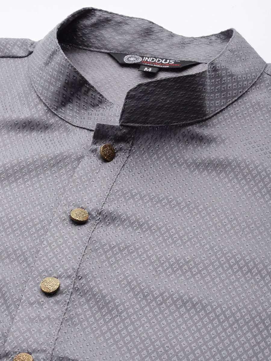 Men Woven Design Jacquard Solid Straight Long Kurta - Inddus.com