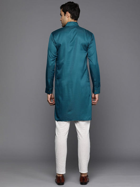 Men Woven Design Jacquard Solid Straight Long Kurta - Inddus.com