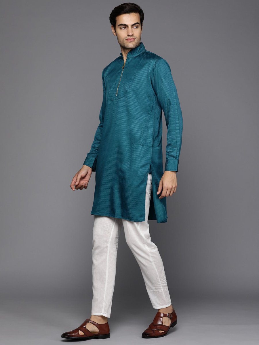 Men Woven Design Jacquard Solid Straight Long Kurta - Inddus.com