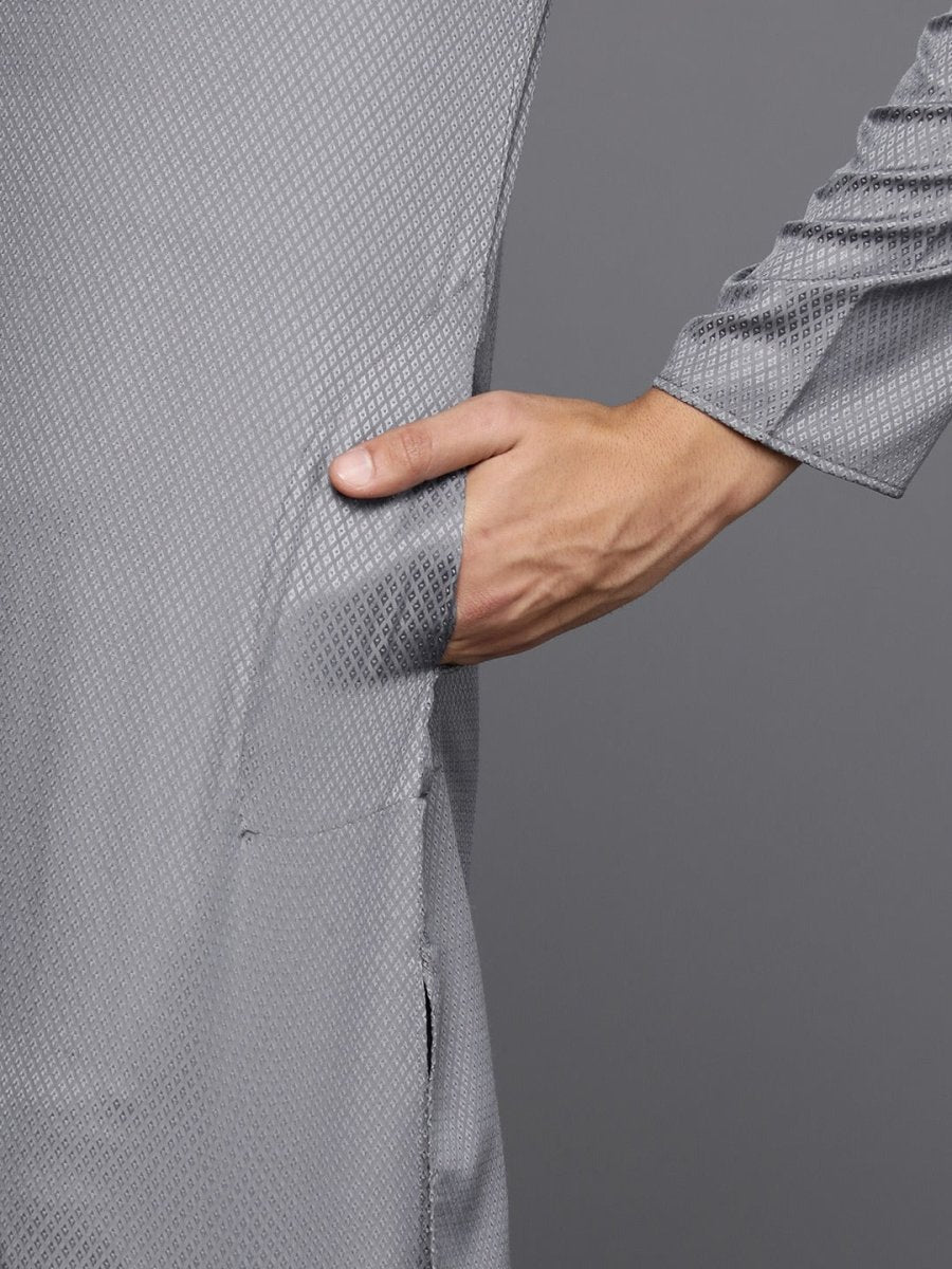 Men Woven Design Jacquard Solid Straight Long Kurta - Inddus.com