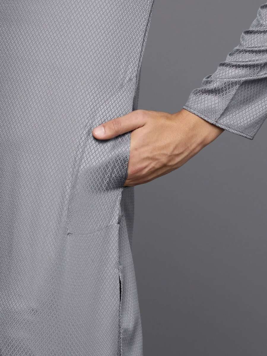 Men Woven Design Jacquard Solid Straight Long Kurta - Inddus.com