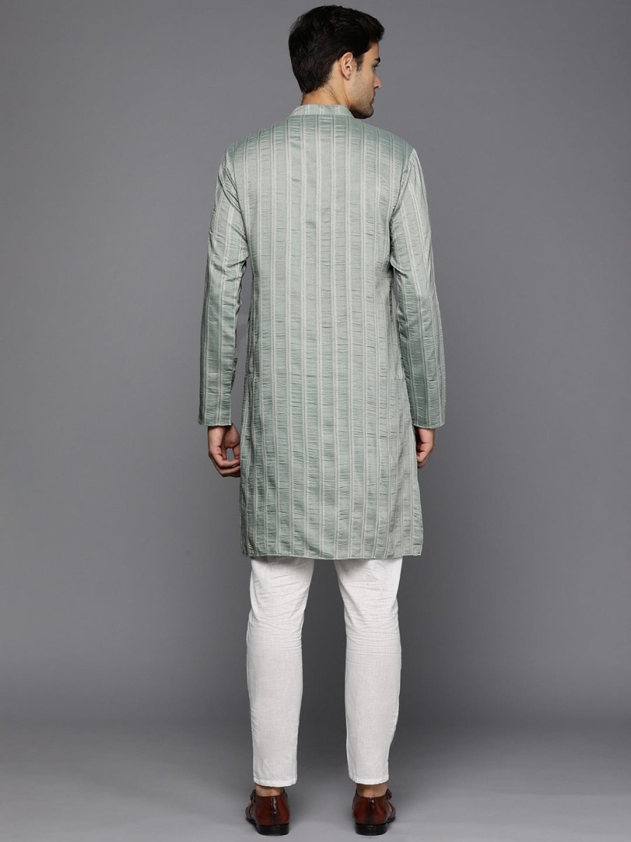 Men Woven Design Jacquard Striped Straight Long Kurta - Inddus.com