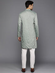 Men Woven Design Jacquard Striped Straight Long Kurta - Inddus.com
