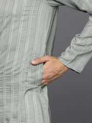 Men Woven Design Jacquard Striped Straight Long Kurta - Inddus.com