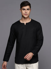 Mens Solid Round Neck with V-Cut Short Kurta - Inddus.com