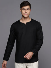 Mens Solid Round Neck with V-Cut Short Kurta - Inddus.com