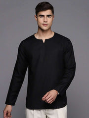 Mens Solid Round Neck with V-Cut Short Kurta - Inddus.com