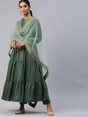 Metalic Silk Blend Solid Kurta Pant Dupatta Set - Inddus.com