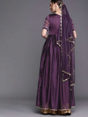 Metallic Purple Embroidered Kurta with Dupatta - Inddus.com