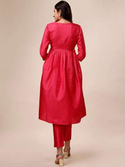 Mukaish Embroidered Yoke Design A-Line Kurta With Trousers - Inddus.com