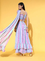 Multi color Lehenga Saree with Blouse Piece - Inddus.com