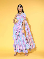 Multi color Lehenga Saree with Blouse Piece - Inddus.com