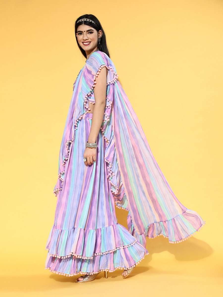 Multi color Lehenga Saree with Blouse Piece - Inddus.com