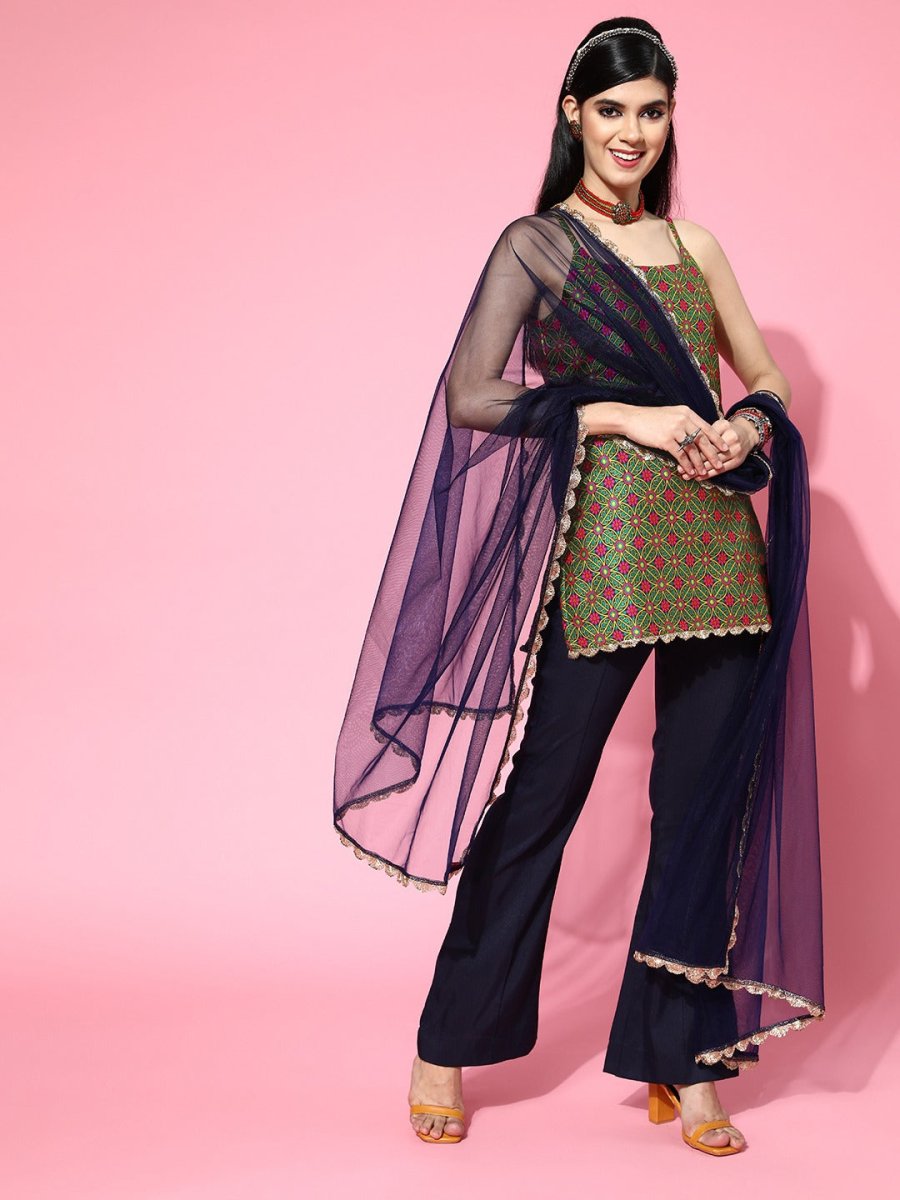 Multi Color Silk Blend Woven Design with Salwar Kameez Duppata - Inddus.com