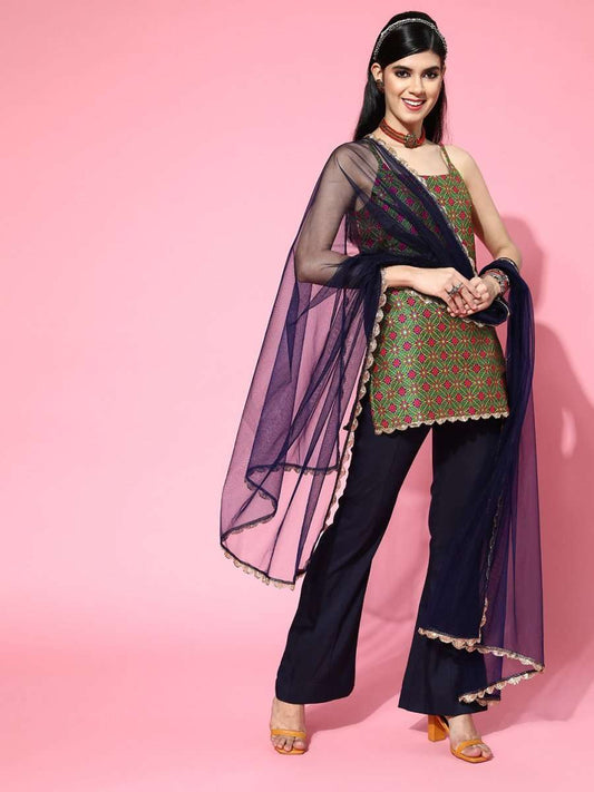 Multi Color Silk Blend Woven Design with Salwar Kameez Duppata - Inddus.com