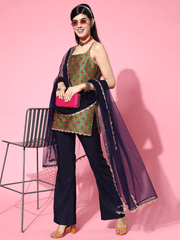 Multi Color Silk Blend Woven Design with Salwar Kameez Duppata - Inddus.com
